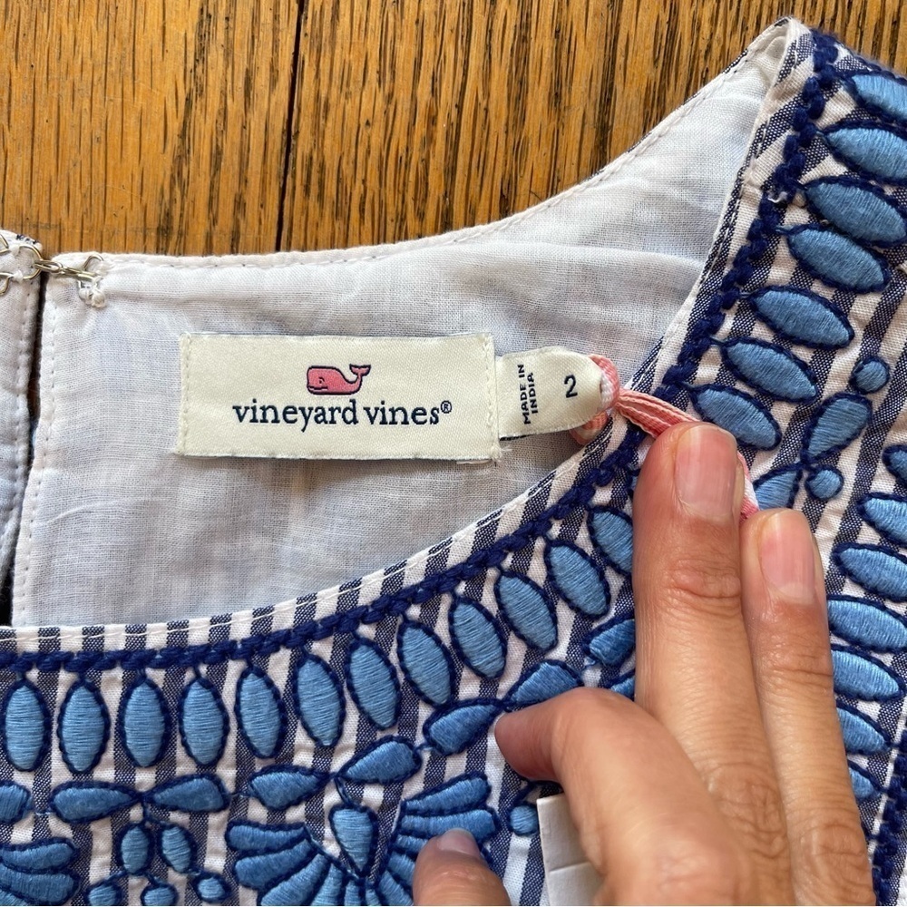 NEW Vineyard Vines Sleeves Shift Dress Cisco Embroidered Blue White Size 2 NWT - Picture 3 of 7